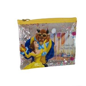 Disney Beauty And The Beast -Make up Bag/Pouch Clear Glitter Pouch 8⅝" × 7⅝" New
